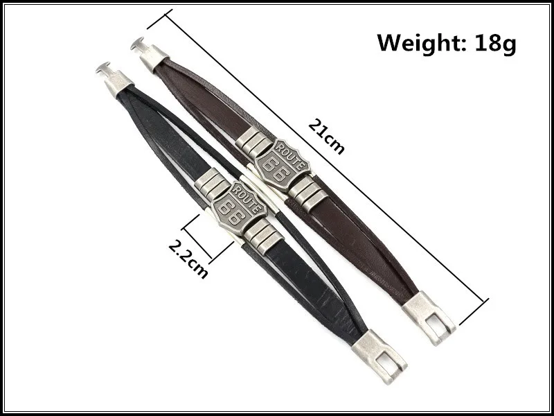 New Men’s Leather Bracelet with Hot ROUTE 66 60s Road Sign Motorcycle Biker Rider Black Bangles Males Jewelry