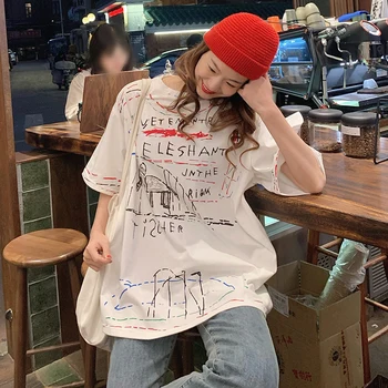 

Women Graffiti Print Oversized T-Shirts Hip Hop Tops Tee Short Sleeve Loose Casual Vogue Streetwear Female Harajuku T Shirt 2020