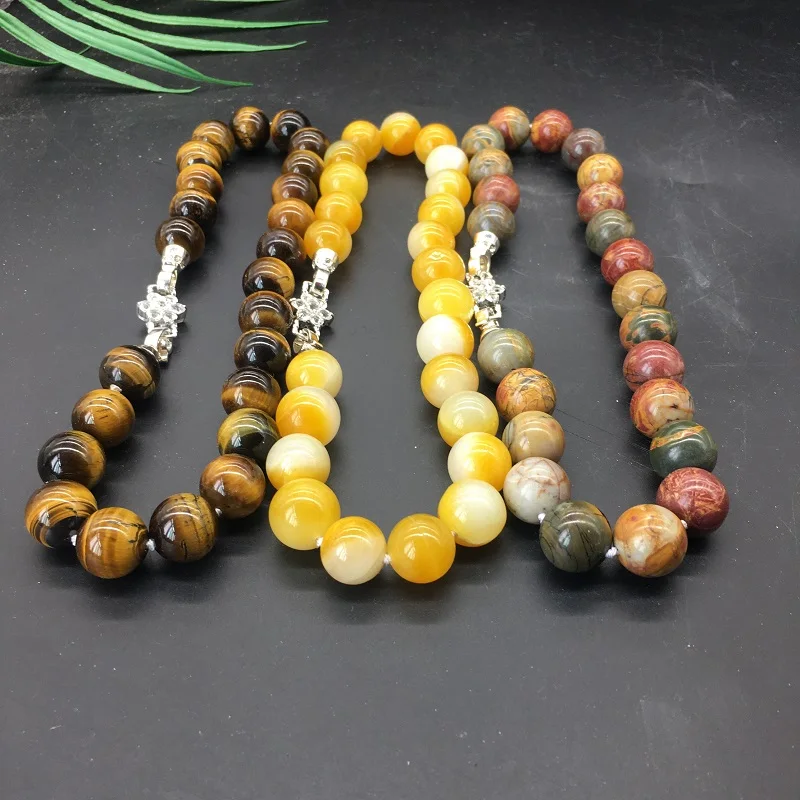 

LJHMY Chunky Necklace Big Round Multicolor Picasso Yellow Jade Tiger's eye stone 16MM Choker Collar De Mujer Neckalce