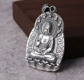 

925 sterling Silver Buddha Om Mani Padme Hum pray amulet pendant charm A2627