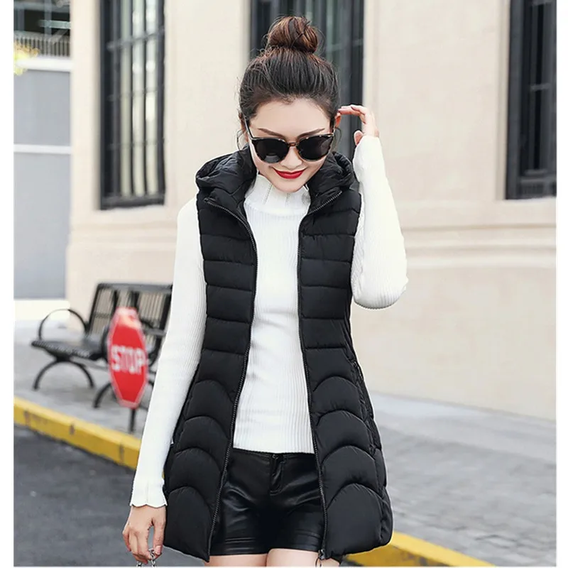 YAGENZ Women Sleeveless Jacket Winter Vest Women Down Cotton Thick Warm Vest Windproof Plus size Warm Hooded Vest Waistcoat 515