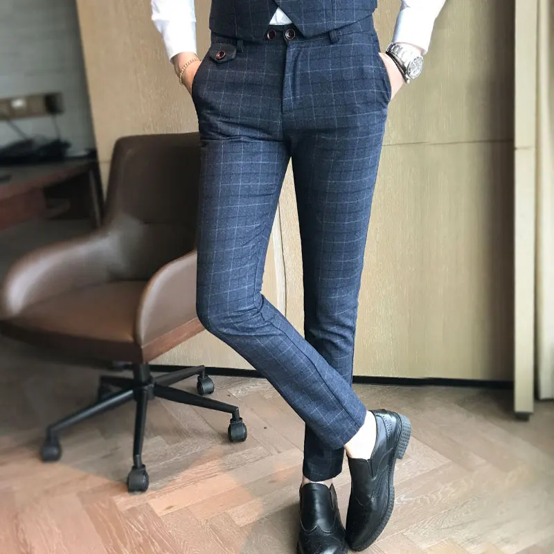 (Blazer+Pants+Vest) Luxury Men Suit 3 Piece Set Fashion Boutique Lattice Groom Wedding Dress Men's Tuxedo Men Banquet Club Dress