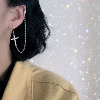 

1pc Fashion Crosses Pendent Clip Earring For Women Girls Cool Punk Style Chains Tassel Ear Wrap Cuff Earrings