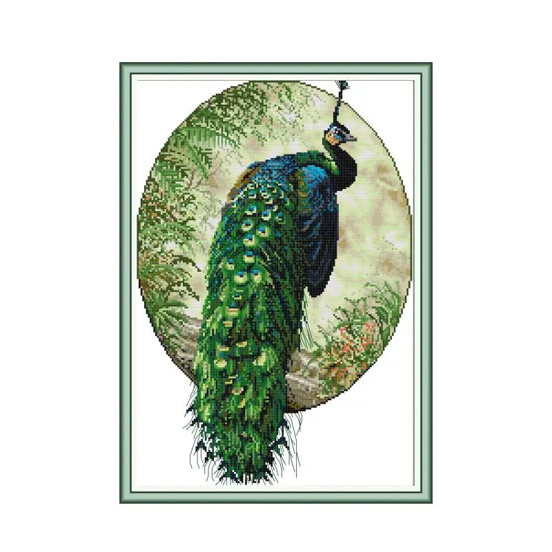 Embroidery Kit Printed Needlework Peacock Cross Stitch 14CT DIY Handmade Counted 