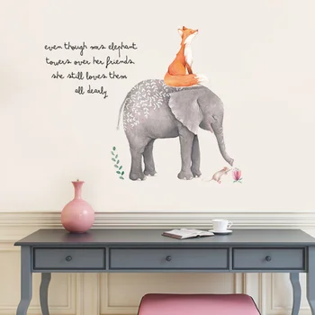 

1PC Creative Removable DIY Non-toxic Peel and Stick Big Elephant Fox and Mice Animals Wall Stickers Wall Art Decal