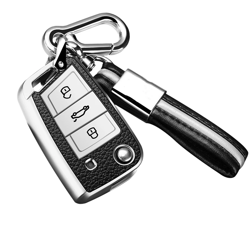 가죽 + TPU 자동차 키 케이스, 접이식 원격 고리 커버 키 체인, 폭스 바겐 MK7/GTI 7/골프 7/골프 R 스코다 옥타비아 A7 용