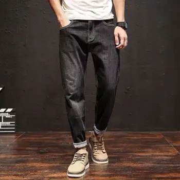 

2020 men's 9-point jeans men's loose large Korean Trend casual black elastic Harun small leg pants