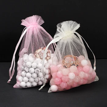

50pcs/lot 7*9/9*12/10*15/11*16/13*18cm Drawstring Organza Pouches Jewelry Packaging Bags Wedding Party SmallGift Bag