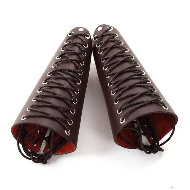 1Pair Brown Средневековые Доспехи перчатки костюм манжеты Bracer Мужчины стимпанк воин гаунтлет Ренессанс Рыцари Тамплиер кожа на шнуровке браслет - Цвет: 1Pair Brown