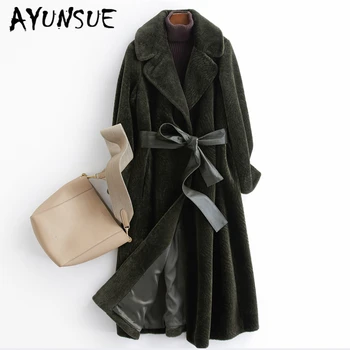 

AYUNSUE Sheep Shearing Overcoat Women 2019 Real Fur Coat Female Jacket Long Winter Warm Fur Coats casaco feminino BF33564LW619