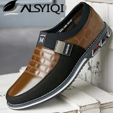 ALSYIQI, новинка, большие размеры 38-48, кожаные мужские туфли-оксфорды Модные повседневные деловые Свадебные модельные туфли без шнуровки Прямая поставка