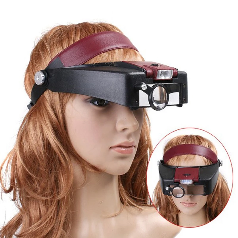 Jewelers Head Headband Magnifier 2 LED Illuminated Visor