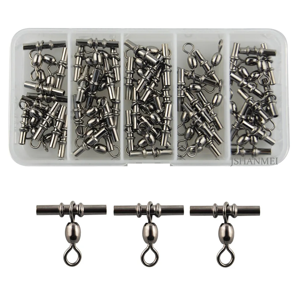 

50Pcs/Box Fishing Swivels Cross-line Crane Swivel 3 Way T-Shape Fishing Swivel Crimp Swivel Tackle Connector Accessories