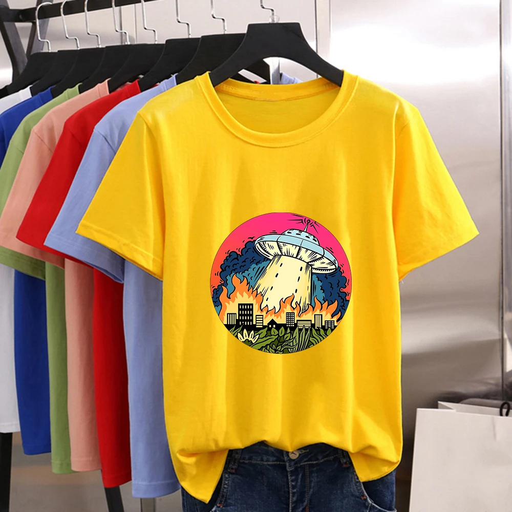 

Alien war Graphic Printing Japanese illustration T-shirt 2020 Summer Streetwear Versatile Women's shirt Casual O-neck Tshirt