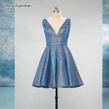 Блестящая ткань короткие платья для выпускного вечера для Junior V шеи спинки Выпускные Формальные Коктейльные Вечерние платья Реальные фотографии