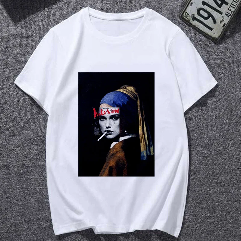 New Summer Tshirt Spoof Mona Lisa Fun Fashion Print T-shirt Personality Harajuku Funny Casual Thin Section T Shirt Women Clothes