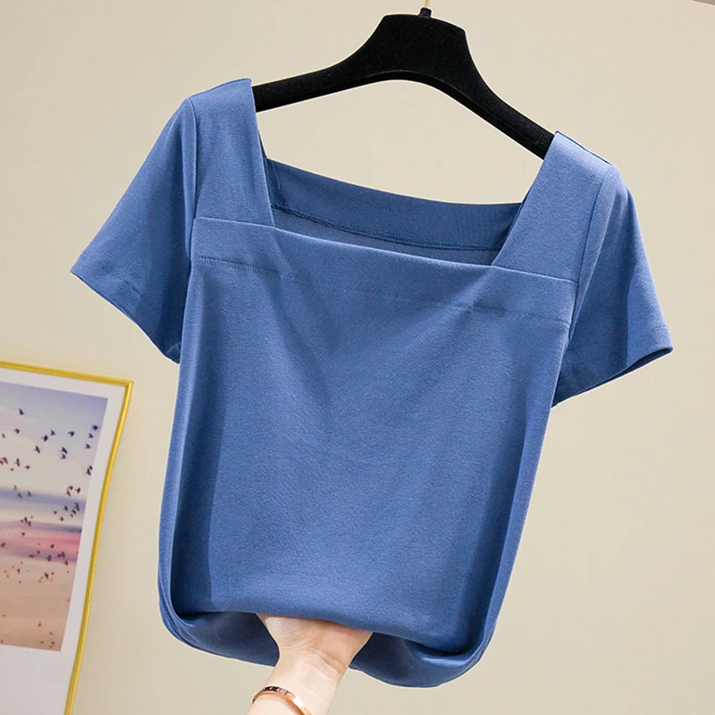 

New Square Collar T Shirt Women 2020 Summer Tops Short Sleeve T-Shirt Female Korean Fashion Tshirt Woman Clothes Tee Shirt Femme
