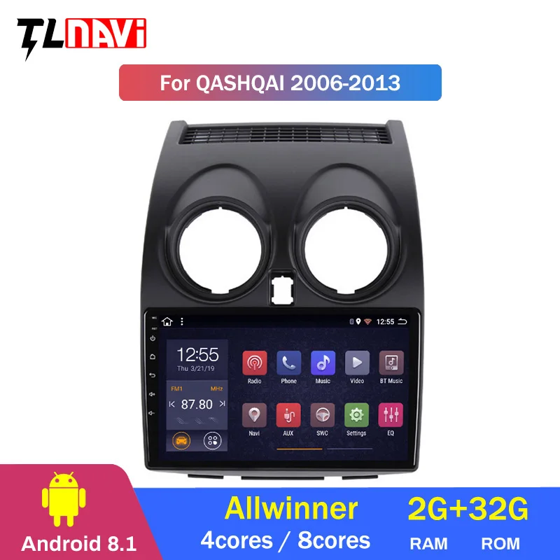  Android 8.1 2GB+32GB Car Radio Central Multimidia Video Player GPS For Nissan Qashqai 1 J10 2006-20