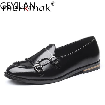 

2019 Retro Men Loafers Autumn Fashion Buckle Leather Mens Shoes Slip On Casual Man Loafer Soft Big Size 37-48 Shoe Male