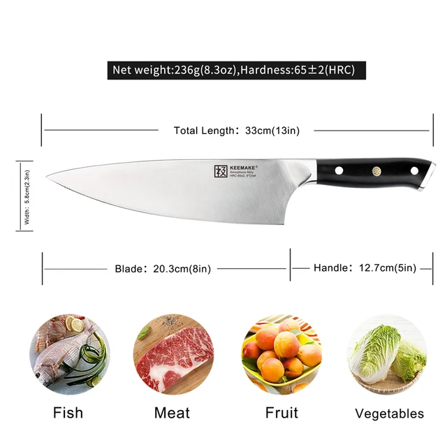 Sunnecko Keemake 8 Hüvelykes Professzionális Séf Kés Folyékony Fém 65 Hrc Penge G10 S/S Fogantyú Konyhai Kések Főzési Eszközök - Image 2