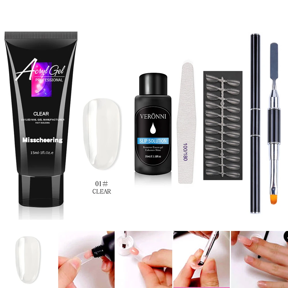 XZMUV-conjunto de herramientas de extensión de esmalte de uñas, accesorios de gel para manicura, punta de Color transparente, cepillo de corte UV de cristal duradero