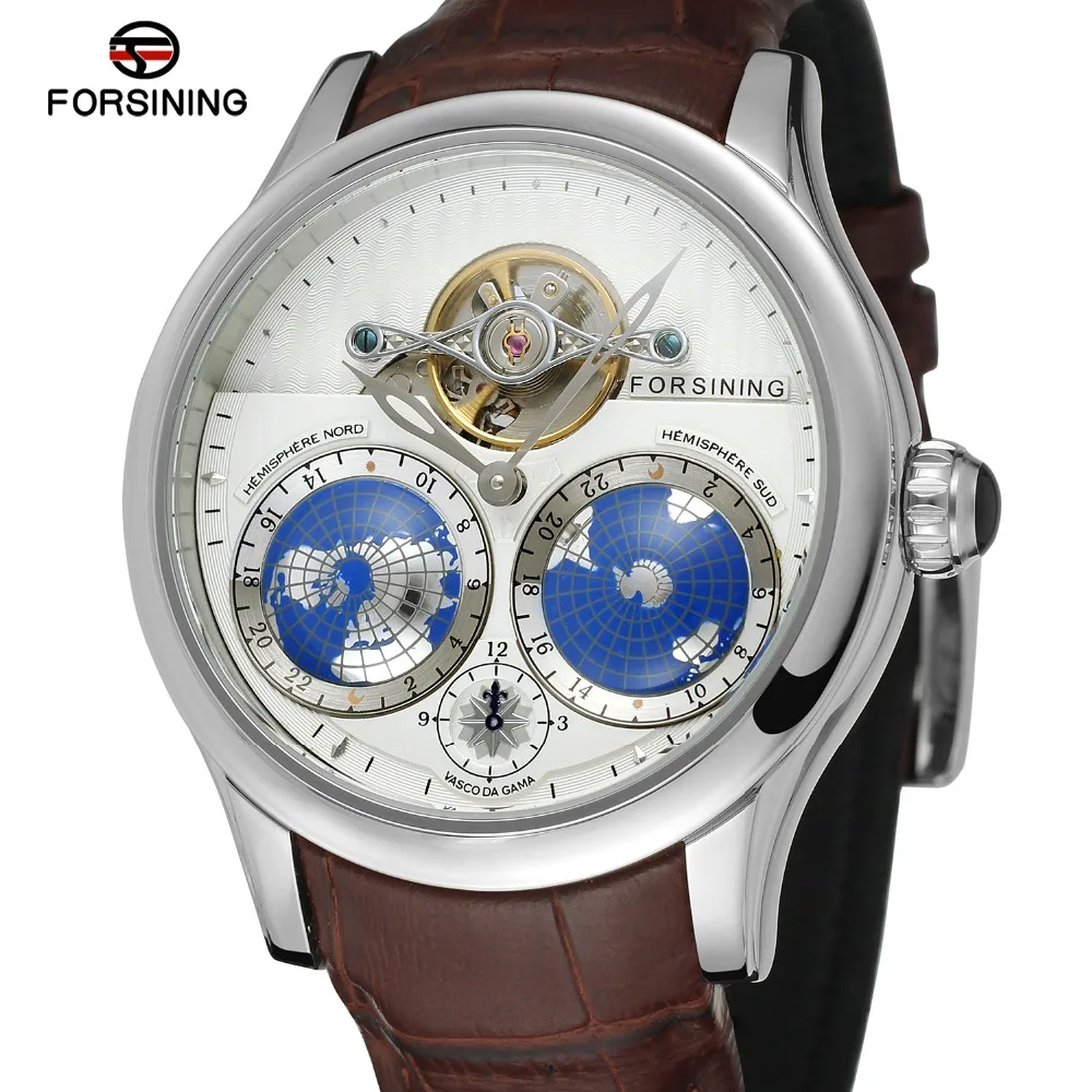 Forsining Earth Real Tourbillion многомерные Дизайнерские мужские часы Топ бренд Роскошные модные повседневные автоматические часы