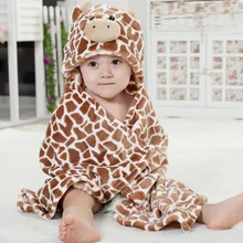 Coffee Cow Cattle Animal Cosplay Hooded Baby Infant Girl Boy Flannel Bath Towel Wrap Bathrobe Cute Cartoon Pajama Sleepwear