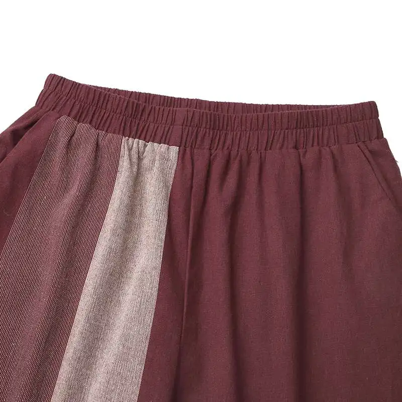 ZANZEA Women Autumn Cotton Linen Trousers Casual Wide Leg Pants Elastic Waist Color Block Pantalon Vintage Palazzo Streetwear 7