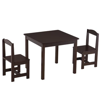 

[60 x 60 x 52]cm MDF Simple Children Table and Chair Set Kids Table and Chair Set of 3 1 Table 2 Chairs Brown
