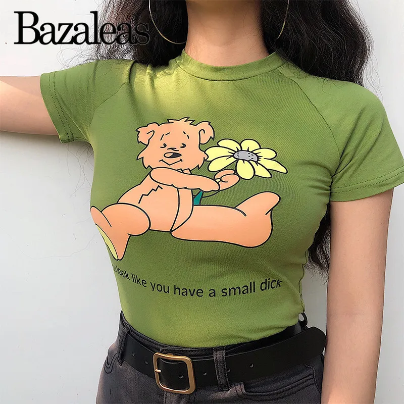 

Bazaleas Vintage You look like you have a small dick Print Punk Crop Top Streetwear Women T-shirt Slim tshirt harajuku
