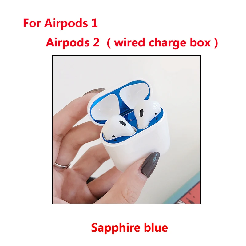 Sapphire blue Ультратонкая металлическая пленка железная стружка для Apple airpods защита от пыли наклейка для Airpod 1 2 Аксессуары для наушников Наклейка защитная - Цвет: Sapphire blue