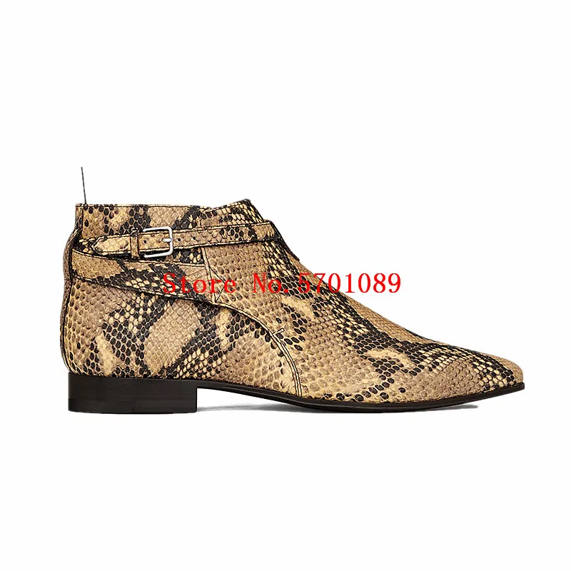 

Man Genuine Leather Shoes Signature London 20 Jodhpur Cropped Boots Natural Python Embossed Leather Metal Buckle Ankle Boots