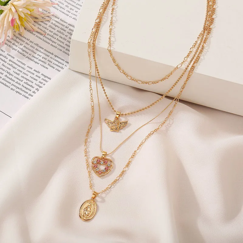 Letaapi новый панк Винтажный ангел сердце розовый кристалл Девы Марии кулон