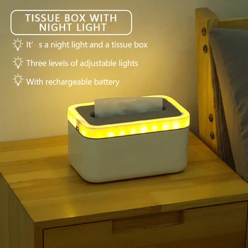 

Napkin Box Tissue Box Holder with Night Light Kitchen Storage Box Household Waterproof Removable Tissue Box Luminous Box