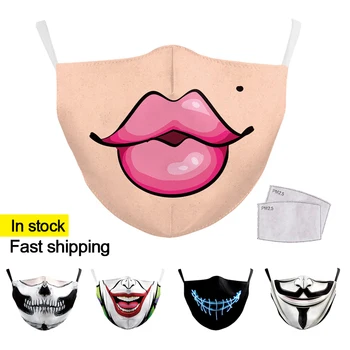

Reusable Face Mask Protective Dustproof bacteria proof Flu Mouth Mask Funny Pattem Print Grimace Ghost Skeleton