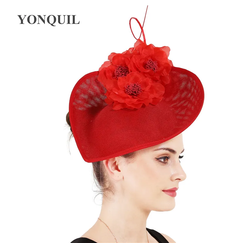Винтажное красивое украшение для волос в виде цветка шляпы для элегантных женщин свадебные коктейльные гонки fedora Шляпа дамы формальное платье головной убор заколка для волос - Цвет: Красный