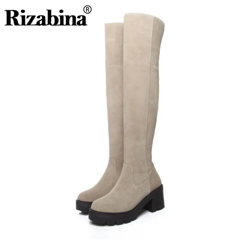 RIZABINA Women Thigh High Boots Real Leather High Heels Platform Shoes
Women Fall Winter Keep Warm Stretch Boots Size 34-39