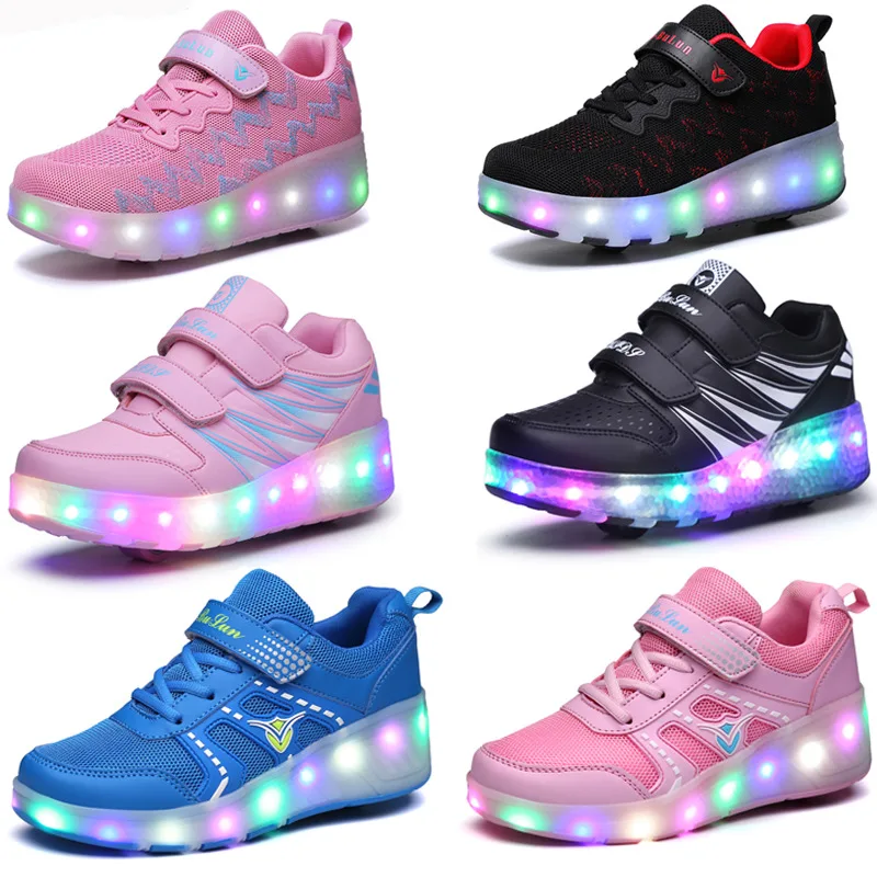 Heelies USB зарядка светодиодный светильник кроссовки с двойным одним колесом для