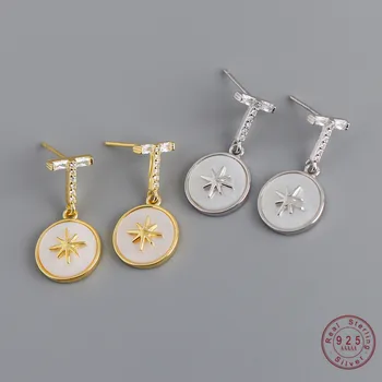 

925 Sterling Silver Simple Six-pointed Star Carved Round Pendant Earrings Women Light Luxury Palace Banquet Jewelry Accessories