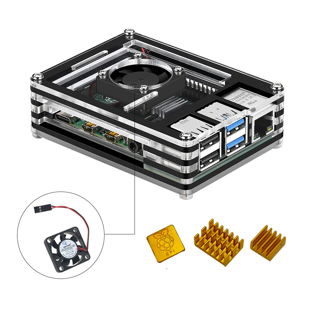 Raspberry Pi 4B-kit de carcasa de 9 capas y adaptador de cargador para EUA de interfaz tipo c de línea de alimentación con disipador de calor, adecuado para RPI4