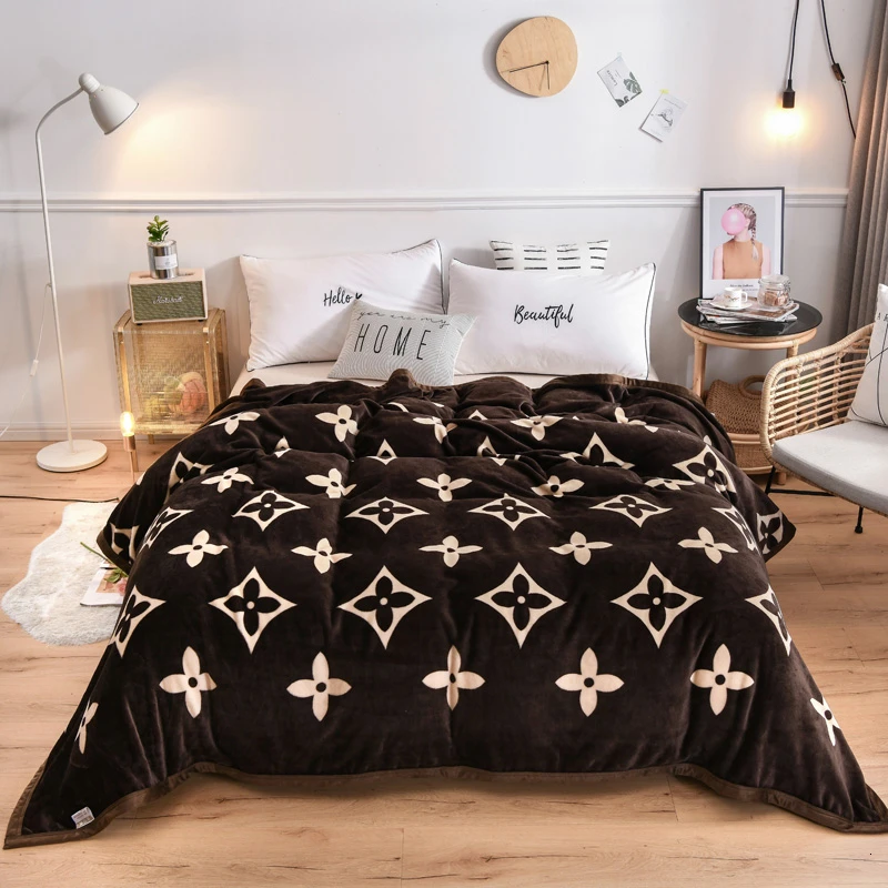 

Yaapeet Thicken Blanket Super Soft Coral Fleece Fabric Bedspread For Winter Bedding Dark Color With Printed Floral Blankets