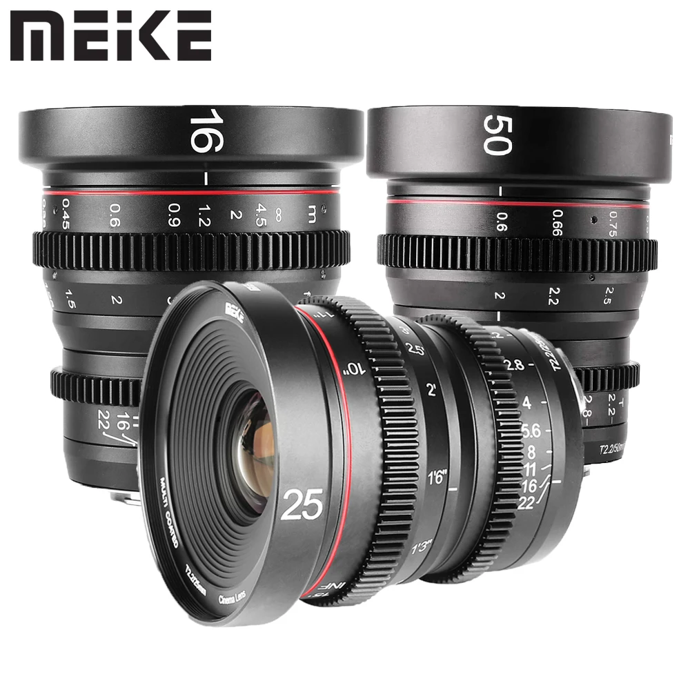 Meike 16Mm 25Mm 50Mm T2.2 Kit Obiettivo Cine Con Messa A Fuoco Manuale Per Micro Quattro Terzi (Mft, M4/3) Montare Olympus Panasonic Gh5 Omd Em10 Iiie