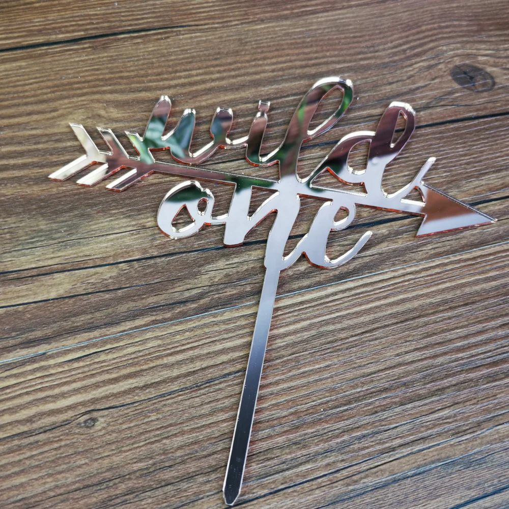 Wild One Happy Birthday Cake Topper, Birthday Party Cake Topper, 1st Birthday color mirror rose gold Cake Topper  Decor Supplies (2)