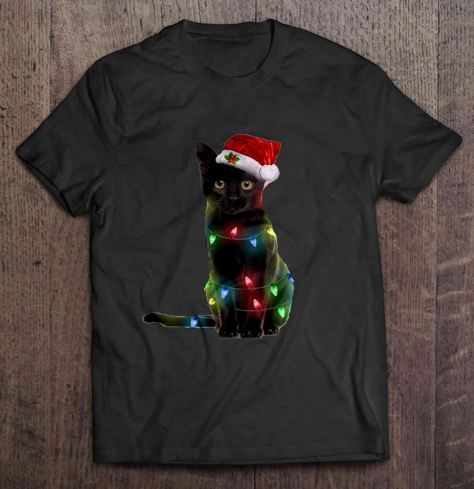 Мужская футболка кошка с рождественскими огнями женская | одежда