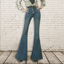 Винтажные женские с высокой талией, пуговицы, тонкие джинсы, большие расклешенные джинсы, женские модные ботинки, джинсы с кроем для женщин, брюки больших размеров