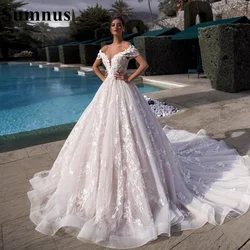 Sumnus Luxury Wedding Dresses A Line Lace Appliques Court Train Off Shoulder Bridal Dress Custom Made Princess Wedding Gowns