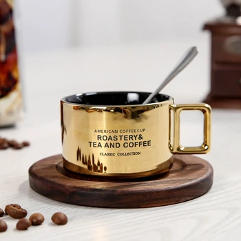 

Luxury Ceramic Cup Nordic Brown with Spoon Simple Afternoon Tea Coffee Cups Retro Office Porcelain Cup and Saucer Set