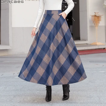

2019 Autumn and Winter Plaid Skirt Women Vintage High Waist Maxi Jupe Longue Femme New Plus Size Saia Velvet Wool Tartan Skirts