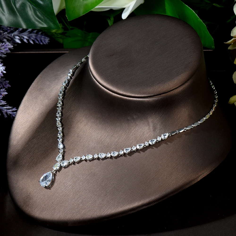 HIBRIDE AAA Zircon Water Drop Shape Necklace Pendant Set for Women High Quality Party Jewelry Wedding Accessories N-441 - Image 5