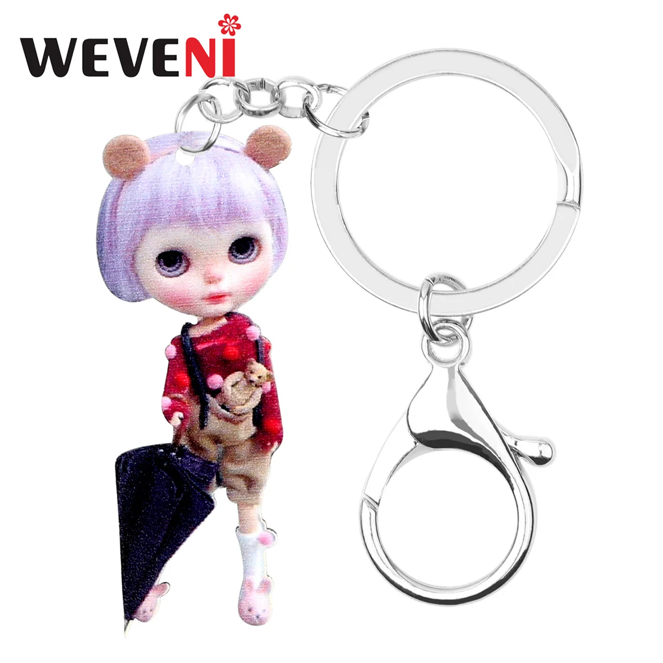 

WEVENI Acrylic Sweet Umbrella Girl Doll Key Chains Keychain Rings Women Girls Bag Car Purse Wallet Festival Charms Gift 2019 New